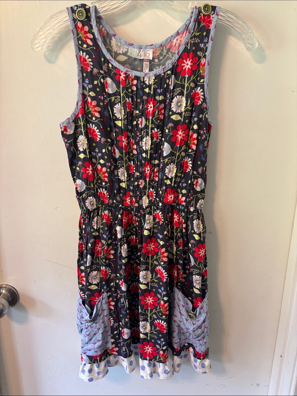 Matilda Jane Navy Dress with Red and Light Blue Floral Print